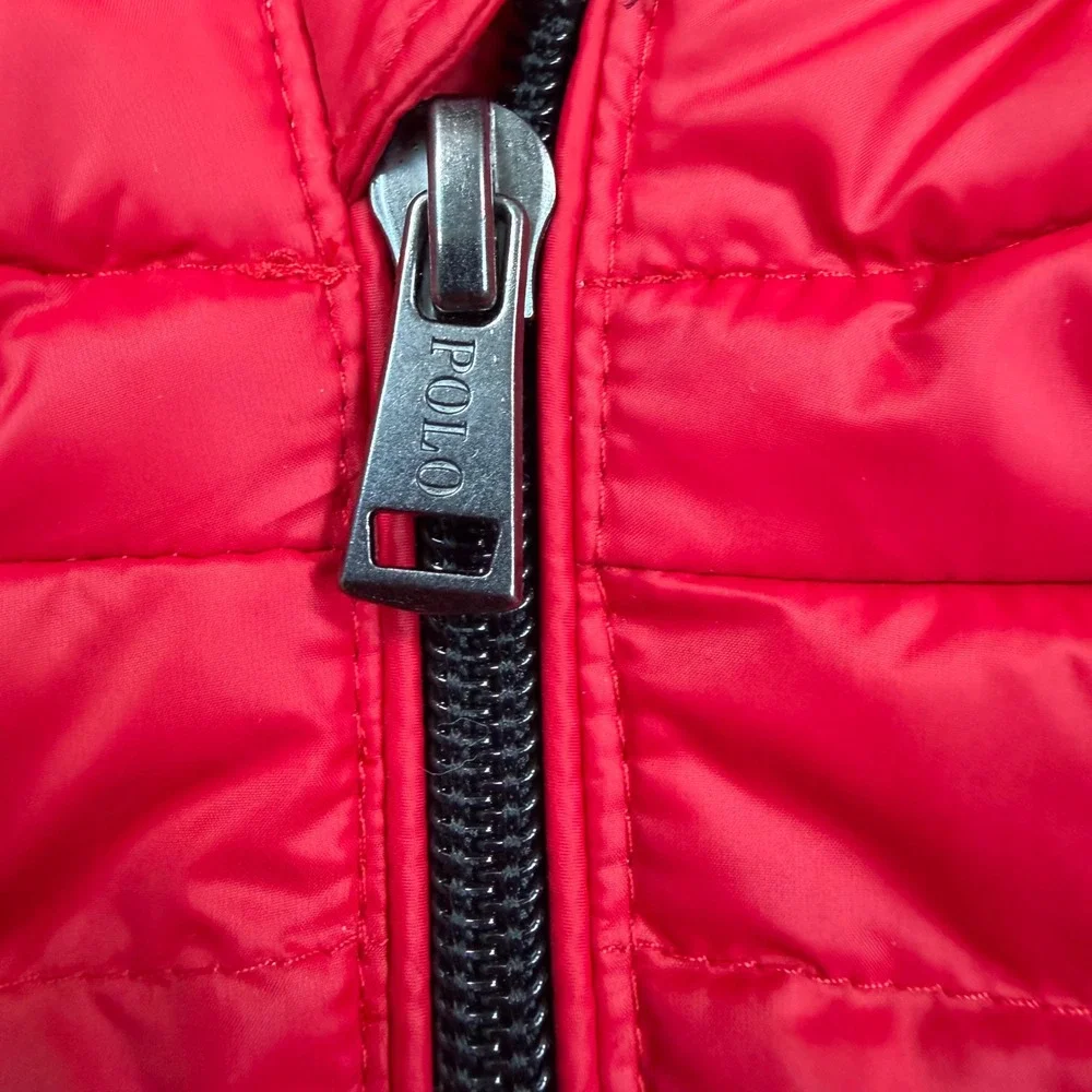 Ralph Lauren Kids 12M Puffer Jacket Red Hooded Down Fill Logo Excellent